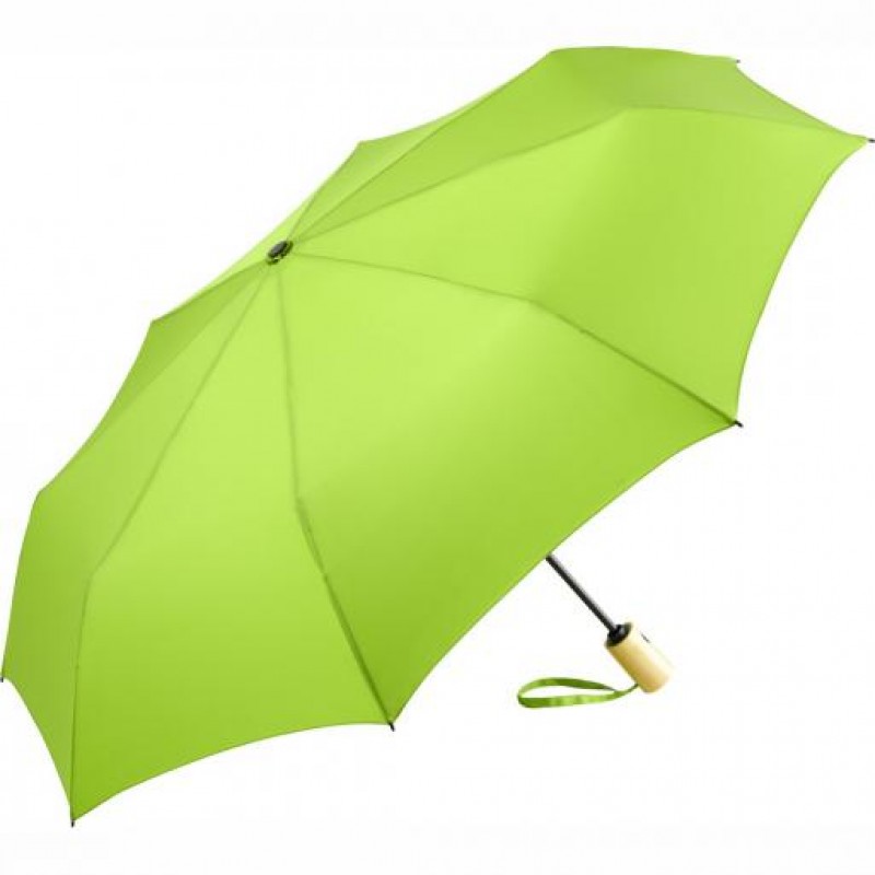 Ombrello verde TicinoEnergia, con telo in PET riciclato e manico di bambù 